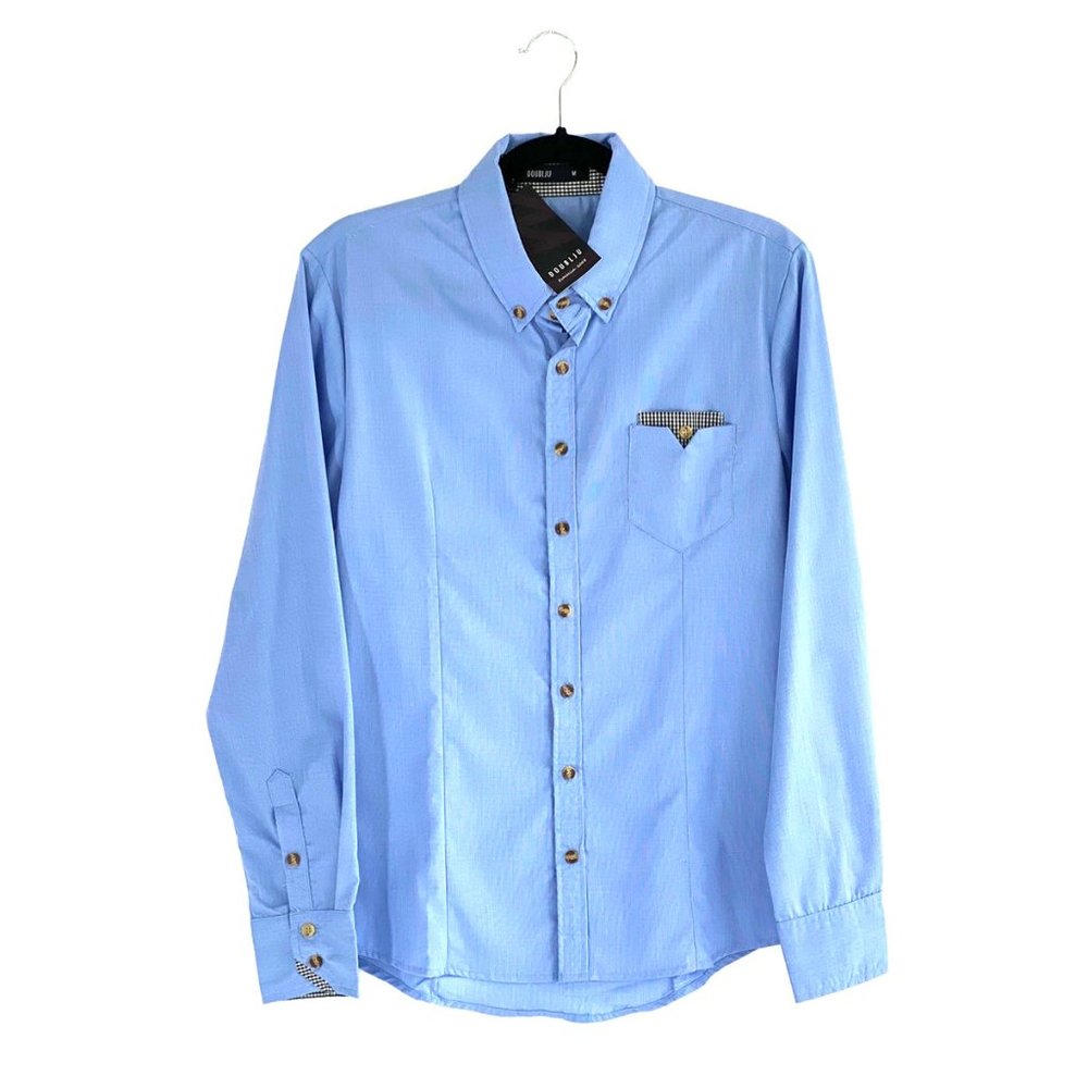 NWT Men's Lt Blue Oxford with checkered pocket